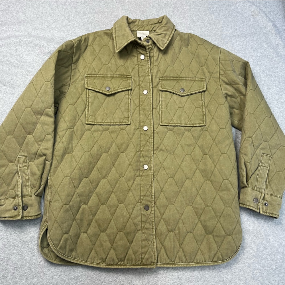 Joie Jacket Womens Small Quilted Olive Green Oversized Button Down Chore Coat